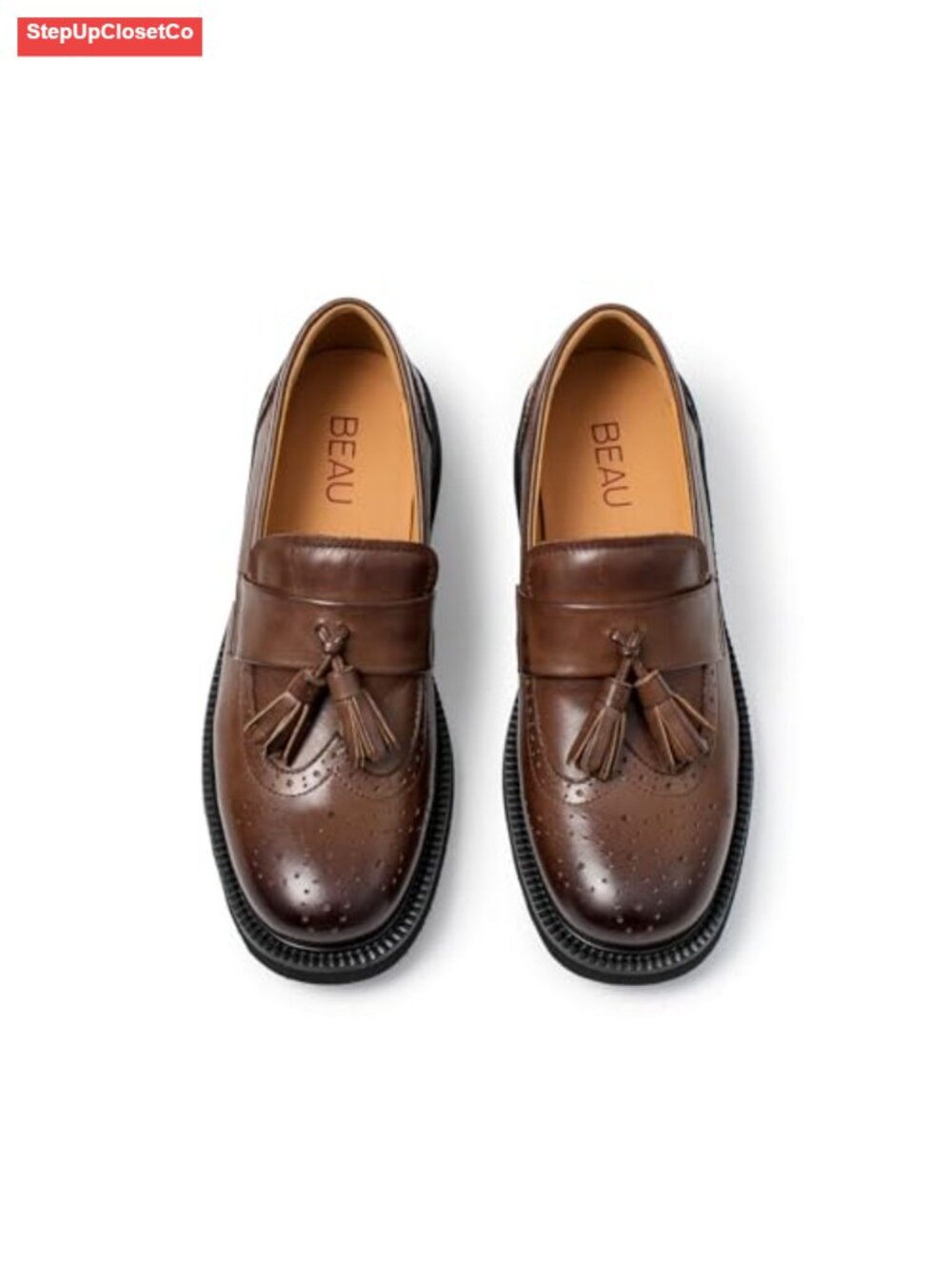 Genuine Calfskin Women's Tassel Loafers Non Slip Chunky Platform Leather Shoes